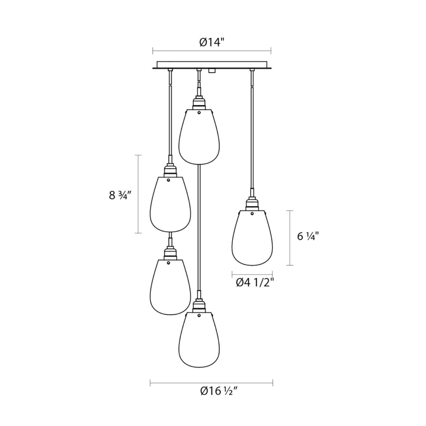 Chelsea Multi Light Pendant Light - line drawing.