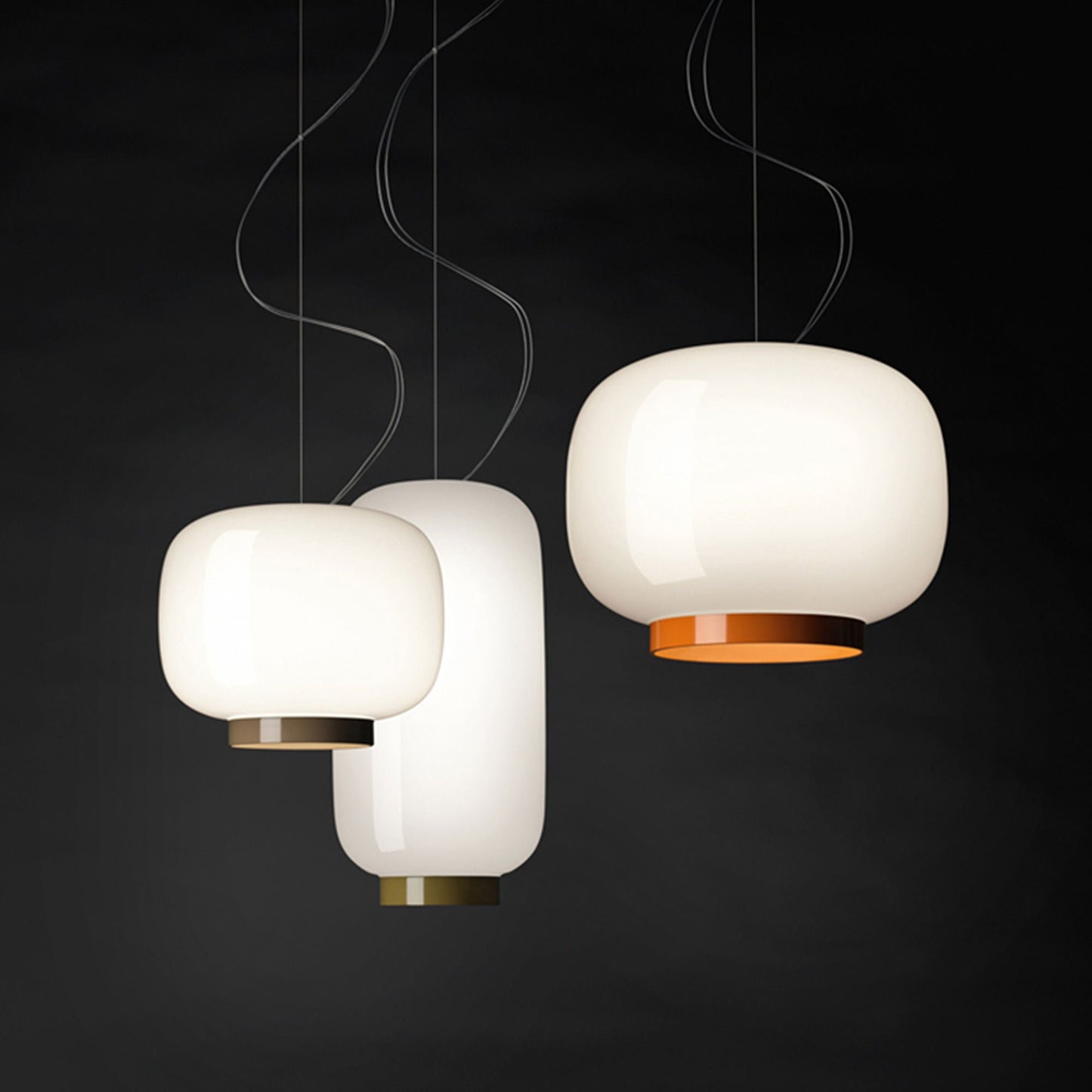 Chouchin Reverse 2 LED Pendant Light in various sizes.