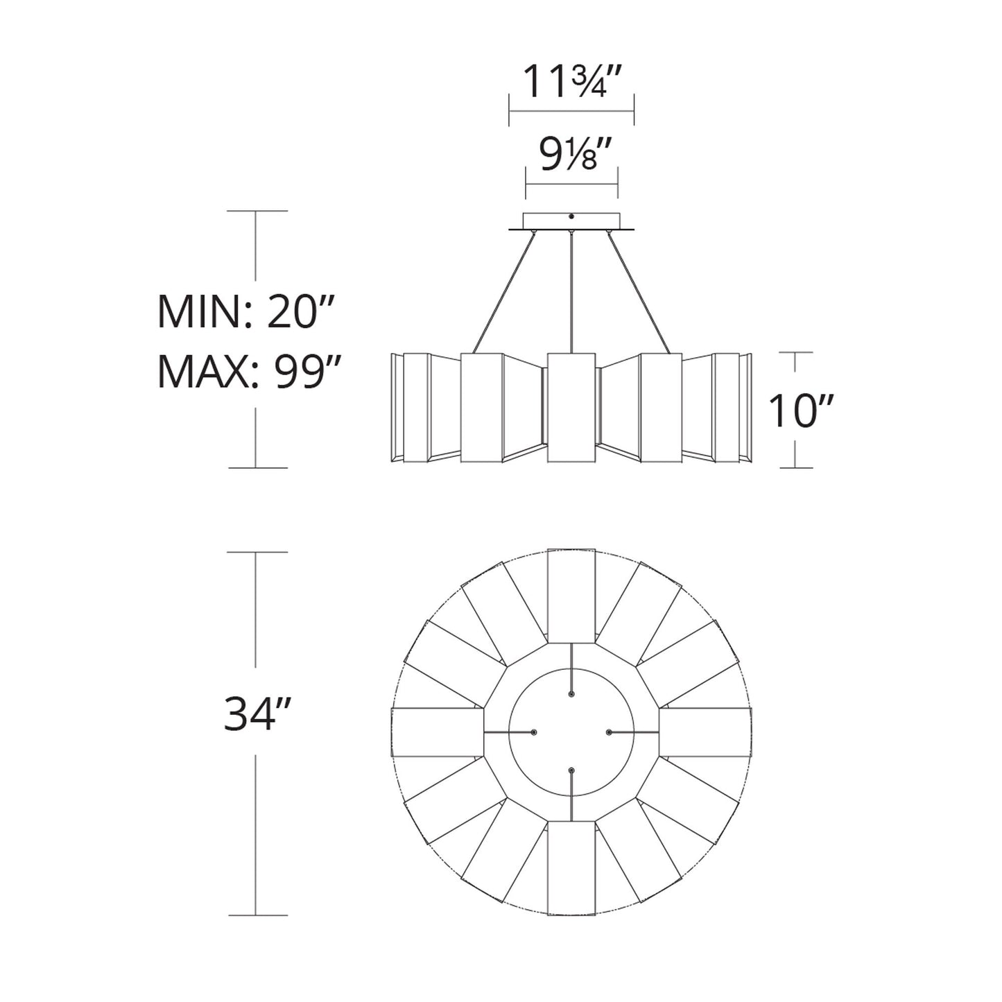 Chronos LED Pendant Light - line drawing.