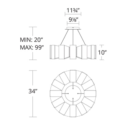 Chronos LED Pendant Light - line drawing.