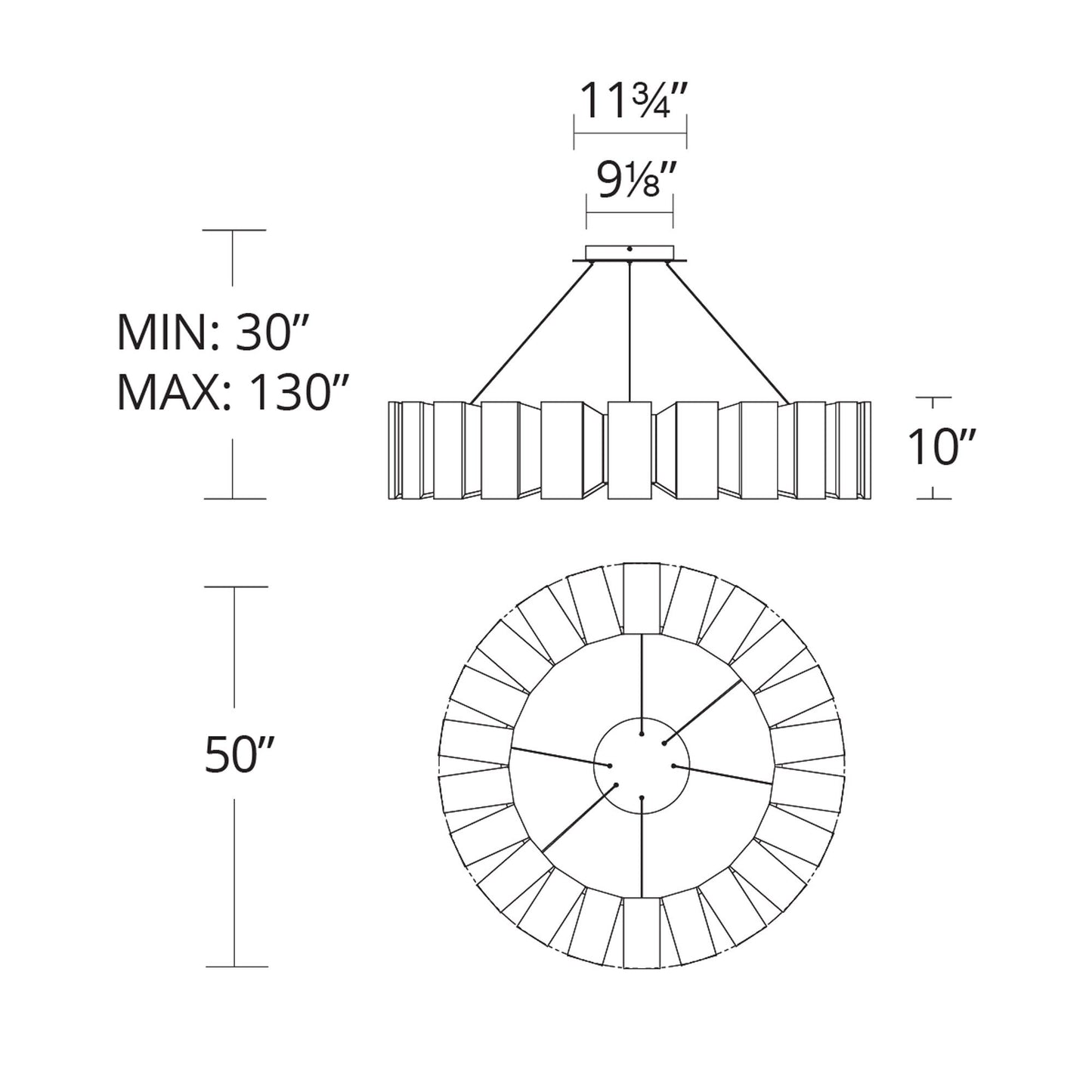 Chronos LED Pendant Light - line drawing.