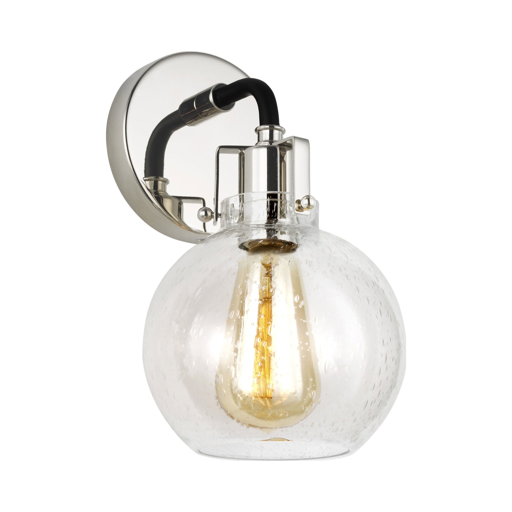 Clara Bath Wall Light in Polished Nickel/Textured Black.