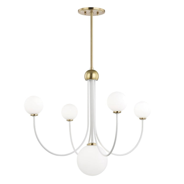 Coco Chandelier in Aged Brass / Soft Off White (5-Light).