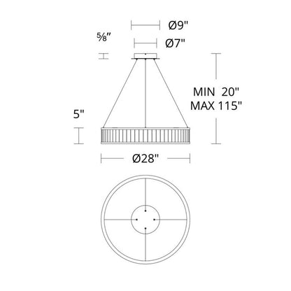 Coliseo LED Chandelier - line drawing.