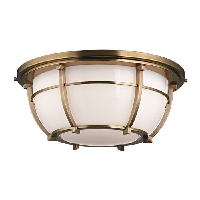 Conrad Flush Mount Ceiling Light in 3-Light/Aged Brass.