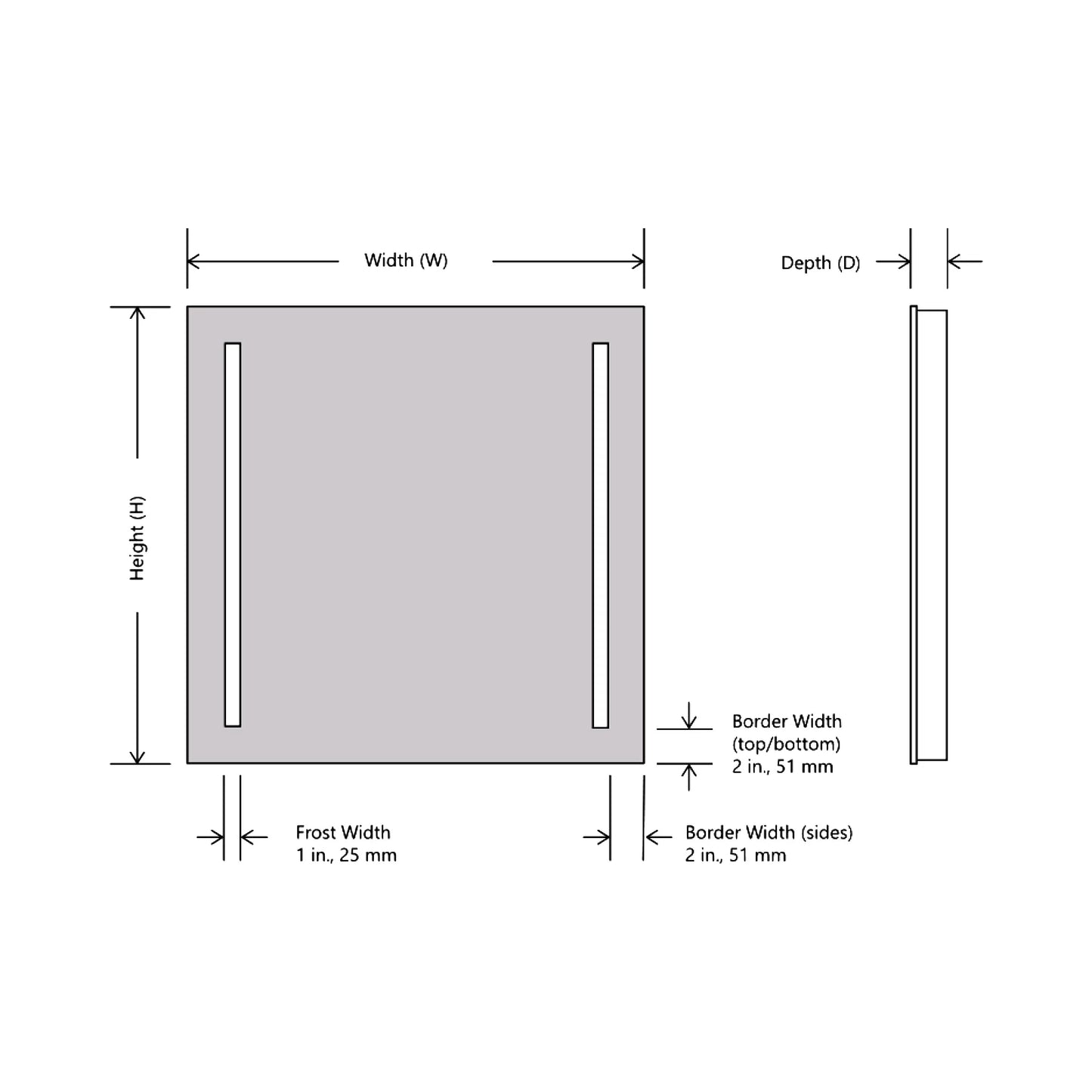 Charisma LED Lighted Mirror - line drawing.