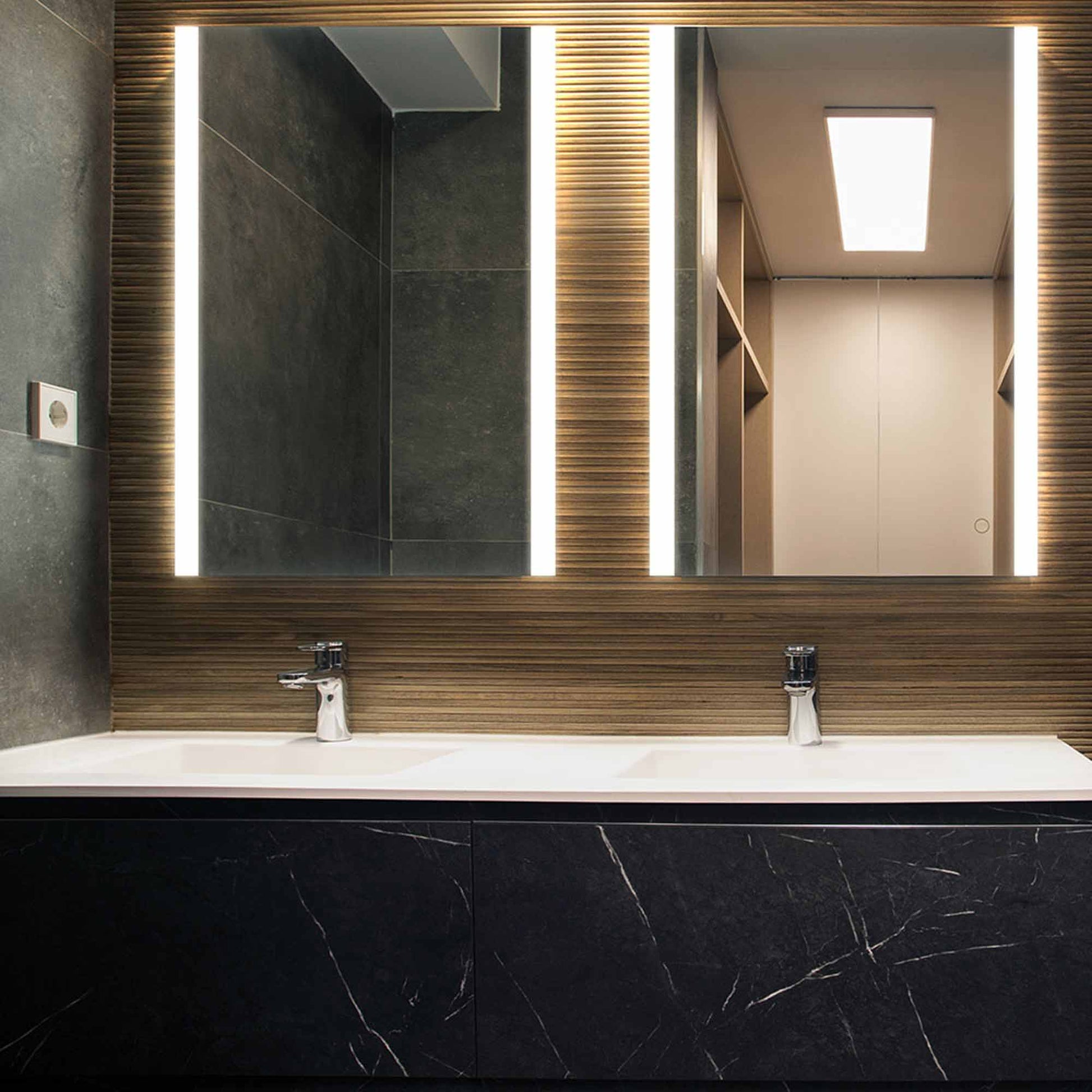 Harmony LED Lighted Mirror in bathroom.