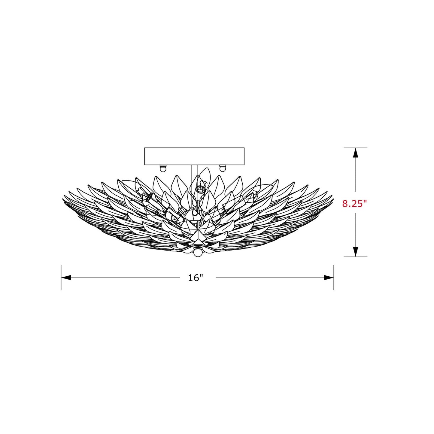 Broche Semi Flush Mount Ceiling Light - line drawing.