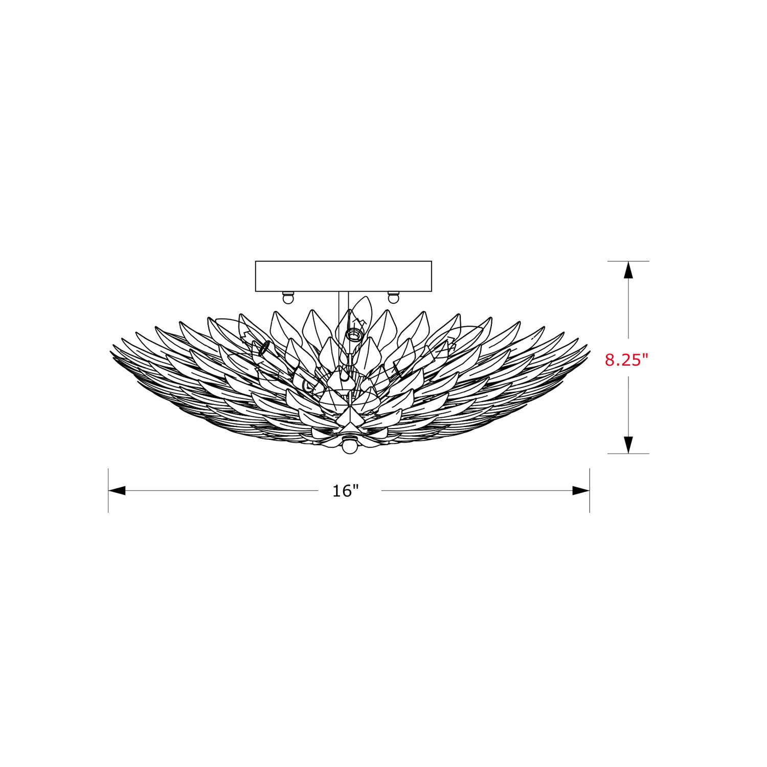 Broche Semi Flush Mount Ceiling Light - line drawing.