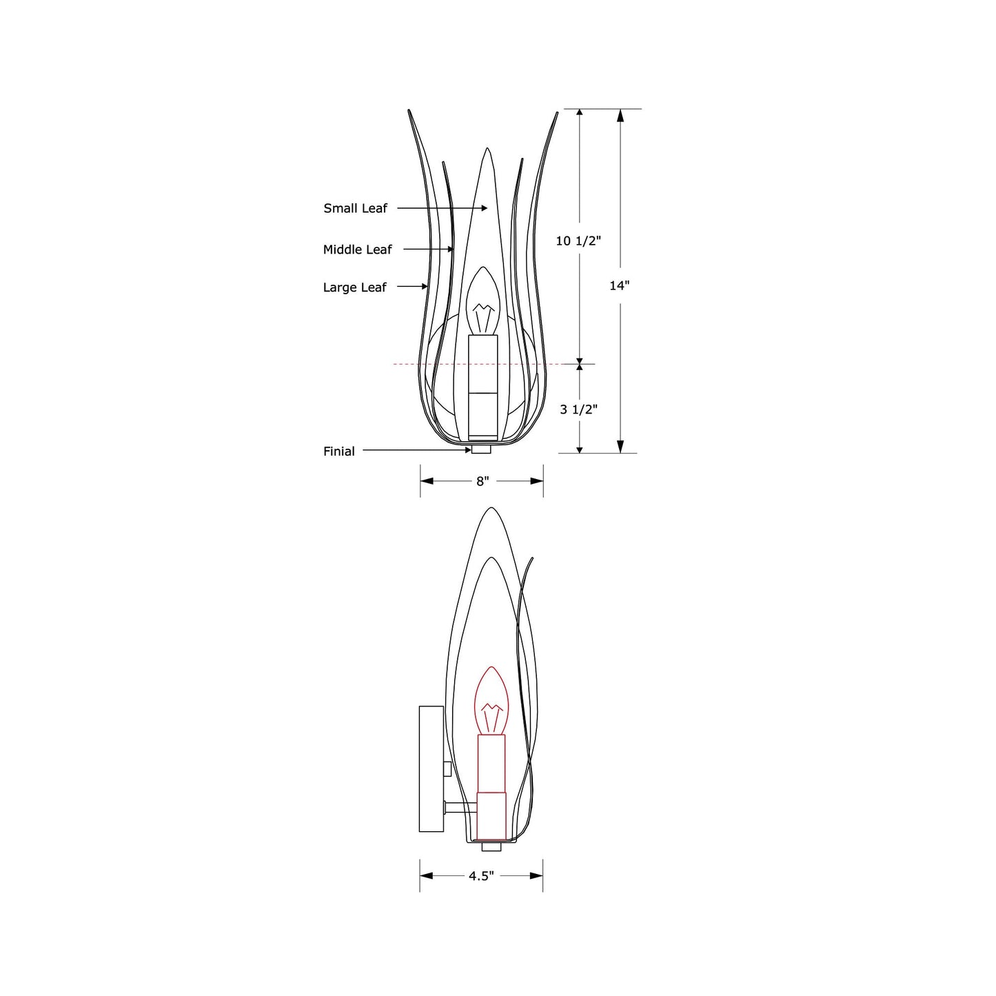 Broche Wall Light - line drawing.