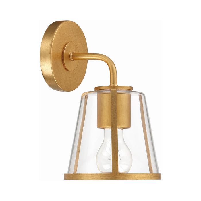 Fulton Bath Wall Light in Antique Gold/Clear Glass.