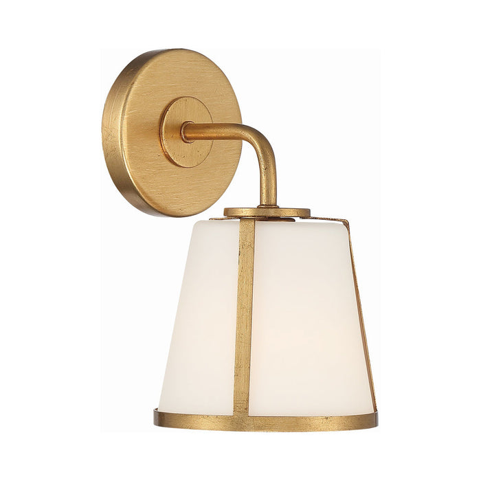 Fulton Bath Wall Light in Antique Gold/Etched Opal.