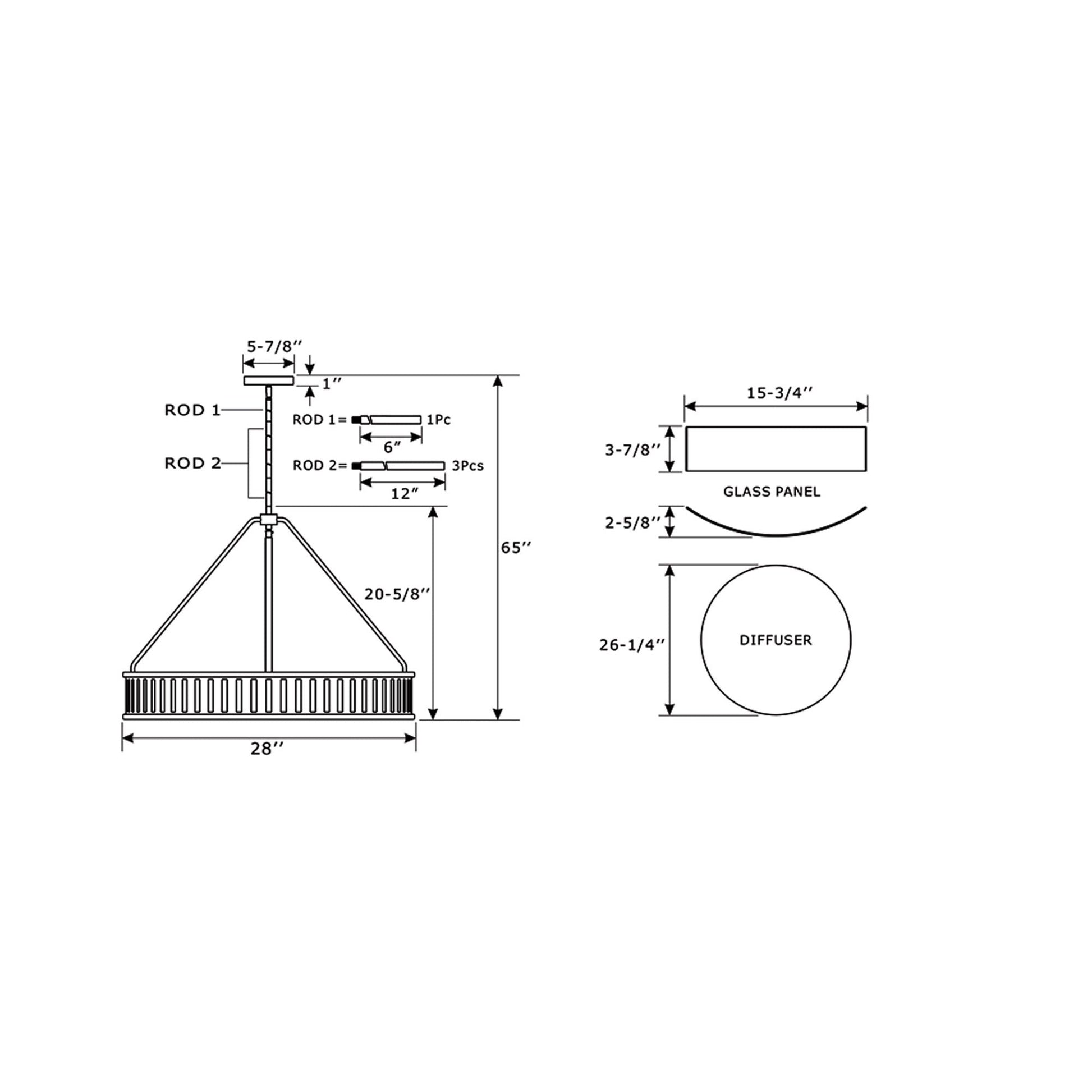 Kendall Pendant Light - line drawing.