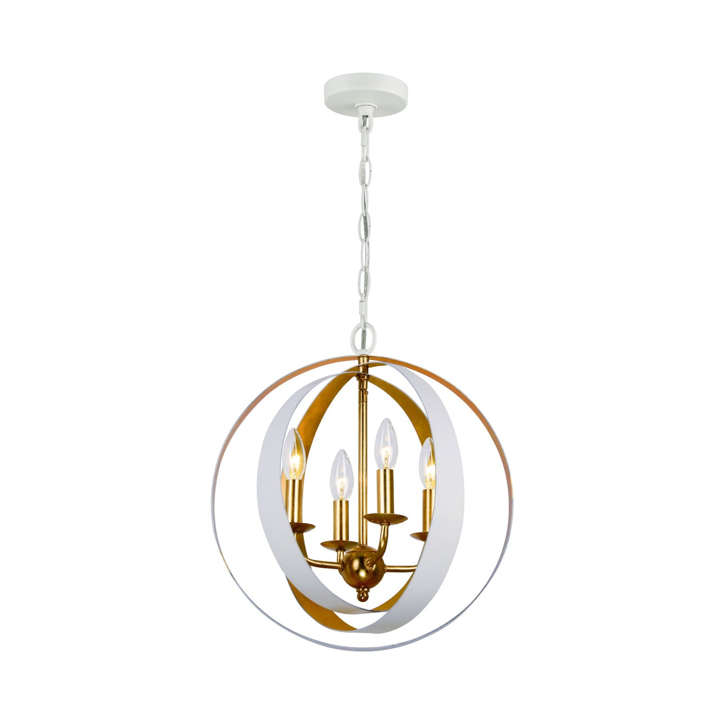 Luna Sphere Chandelier in Matte White/Antique Gold (4-Light).