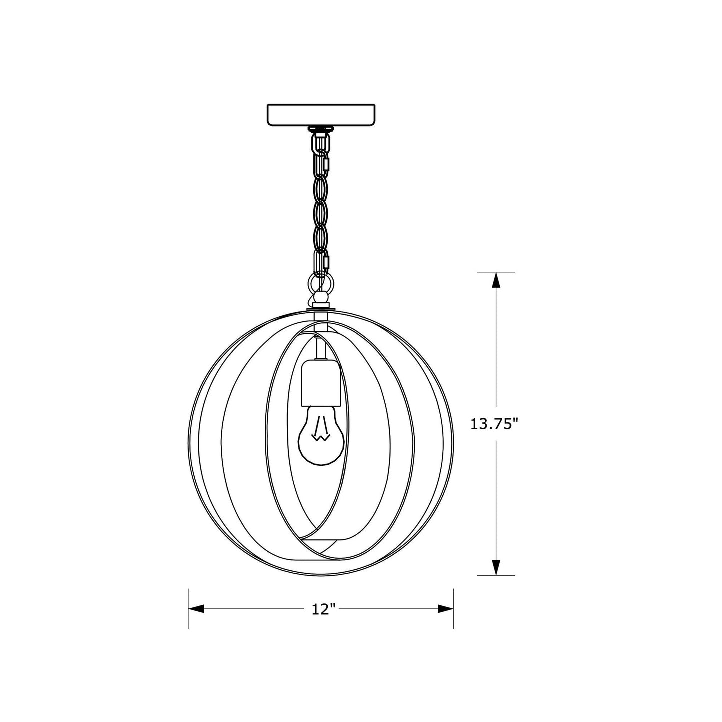 Luna Sphere Chandelier - line drawing.