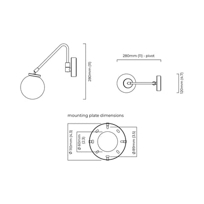 Array Opal Wall Light - line drawing.