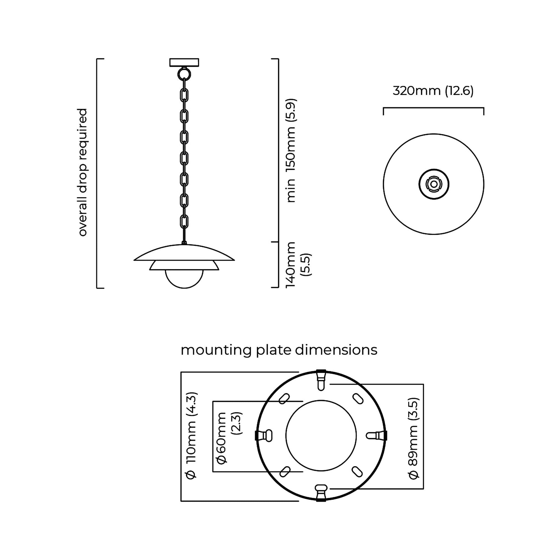 Carapace Pendant Light - line drawing.