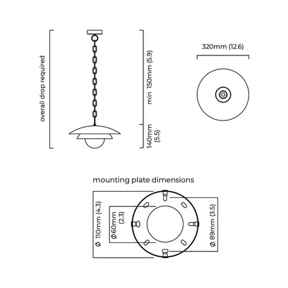 Carapace Pendant Light - line drawing.