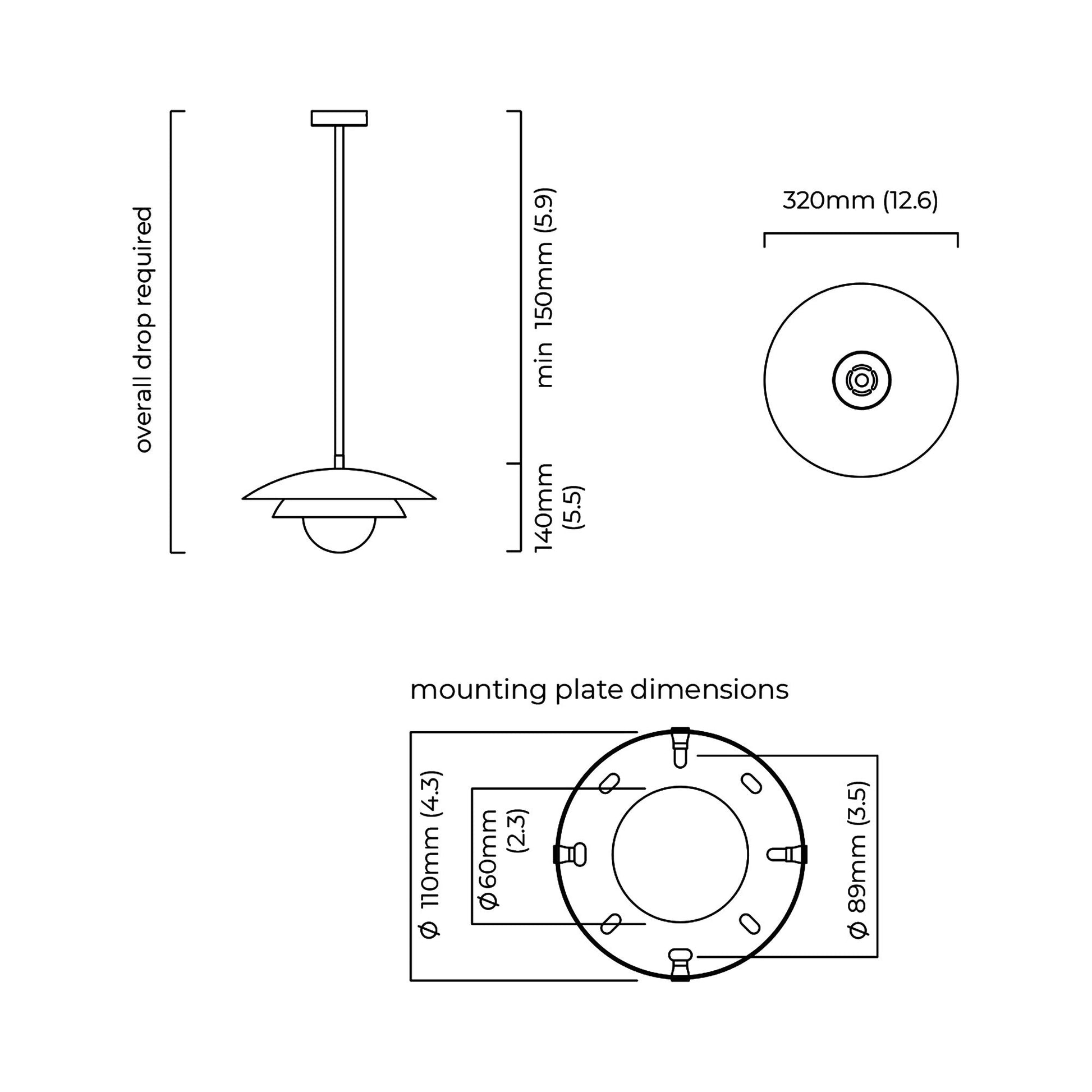 Carapace Pendant Light - line drawing.