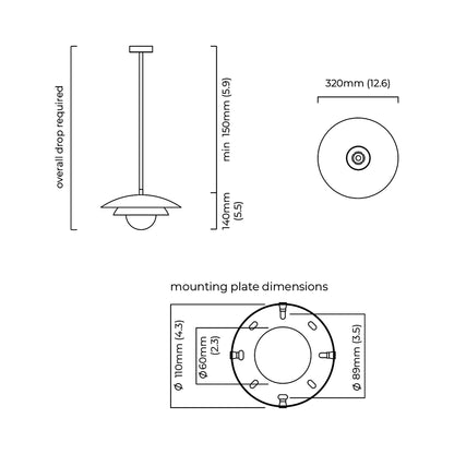 Carapace Pendant Light - line drawing.