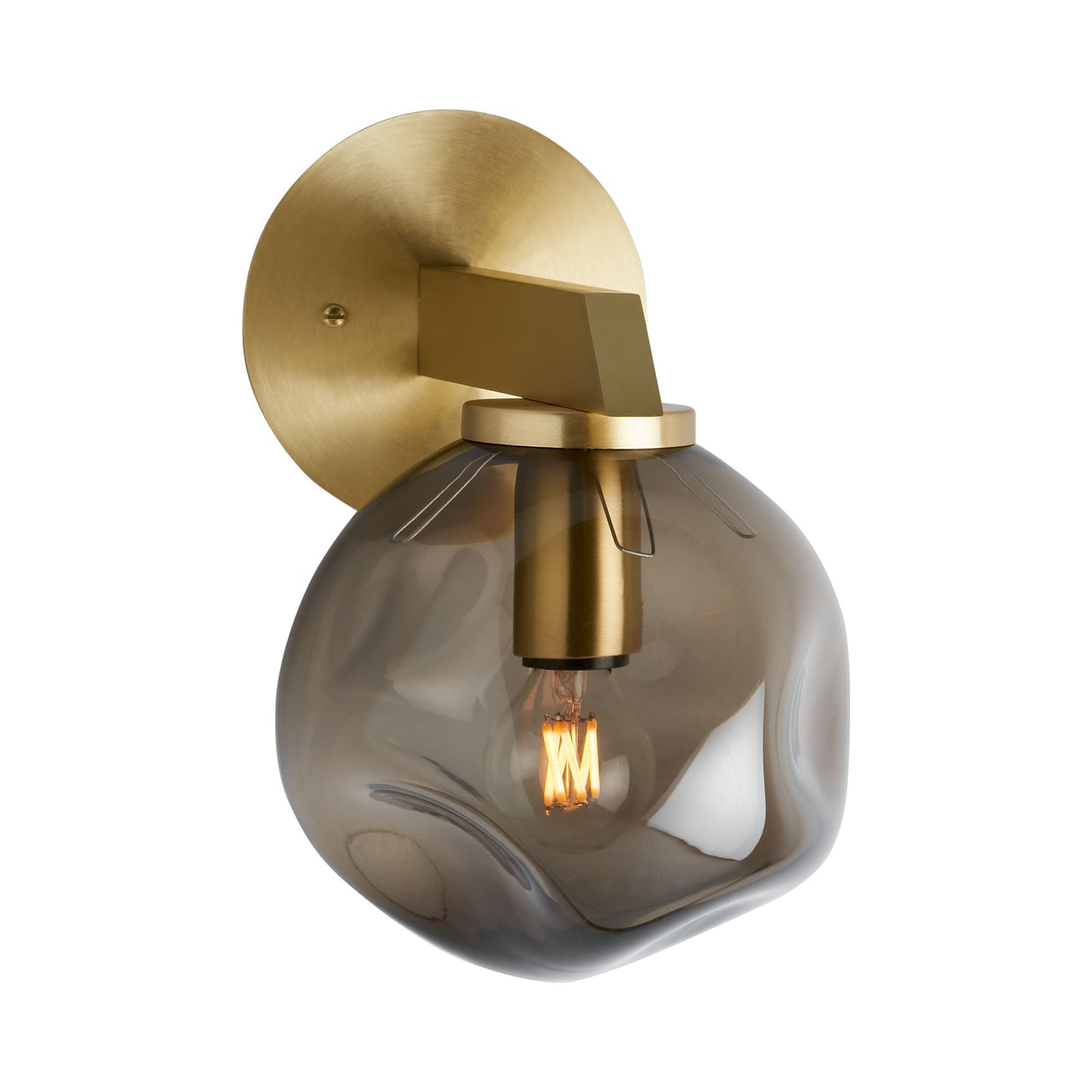Gaia LED Wall Light in Satin Brass/Smoked Hand Formed Glass Shade (Short).
