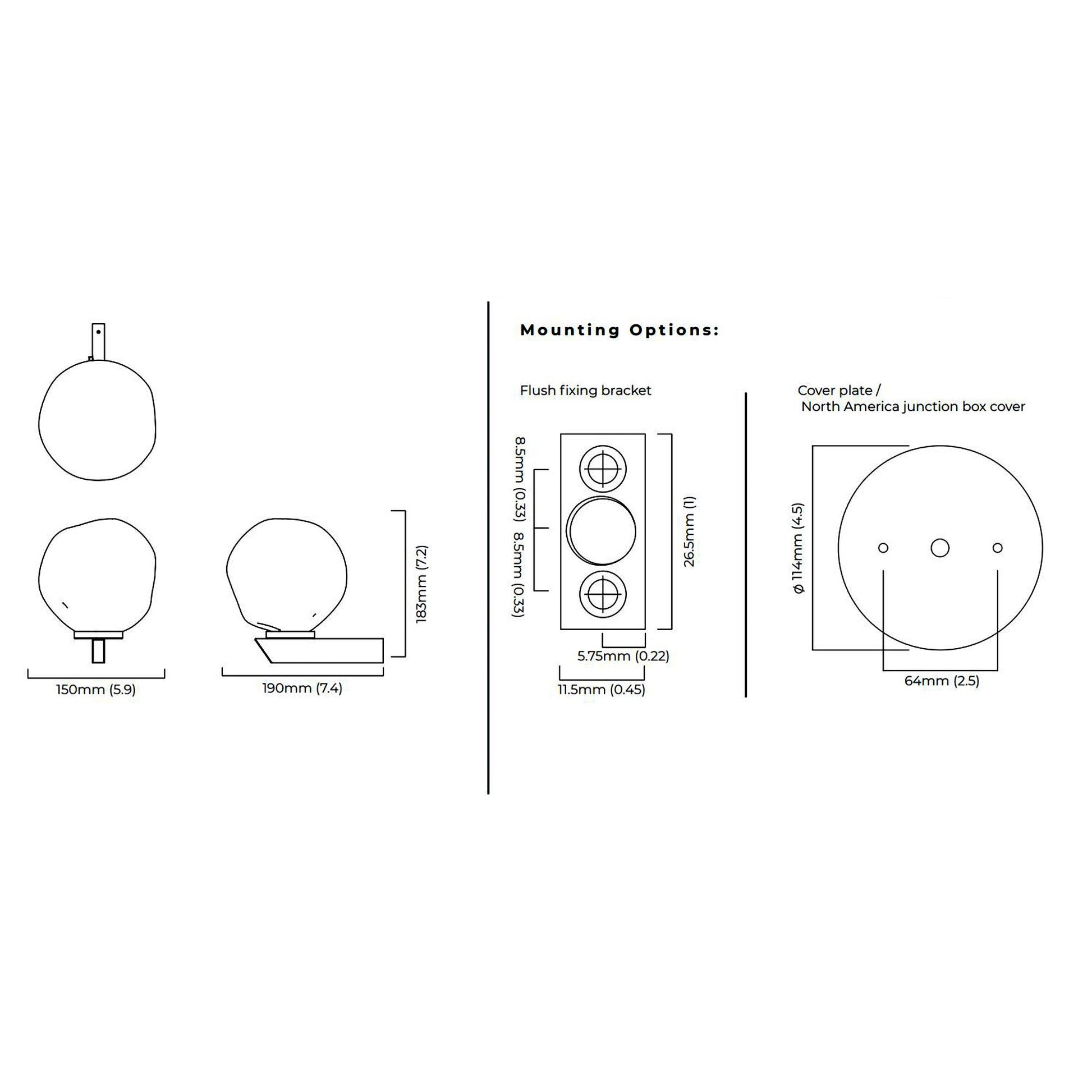 Gaia LED Wall Light - line drawing.