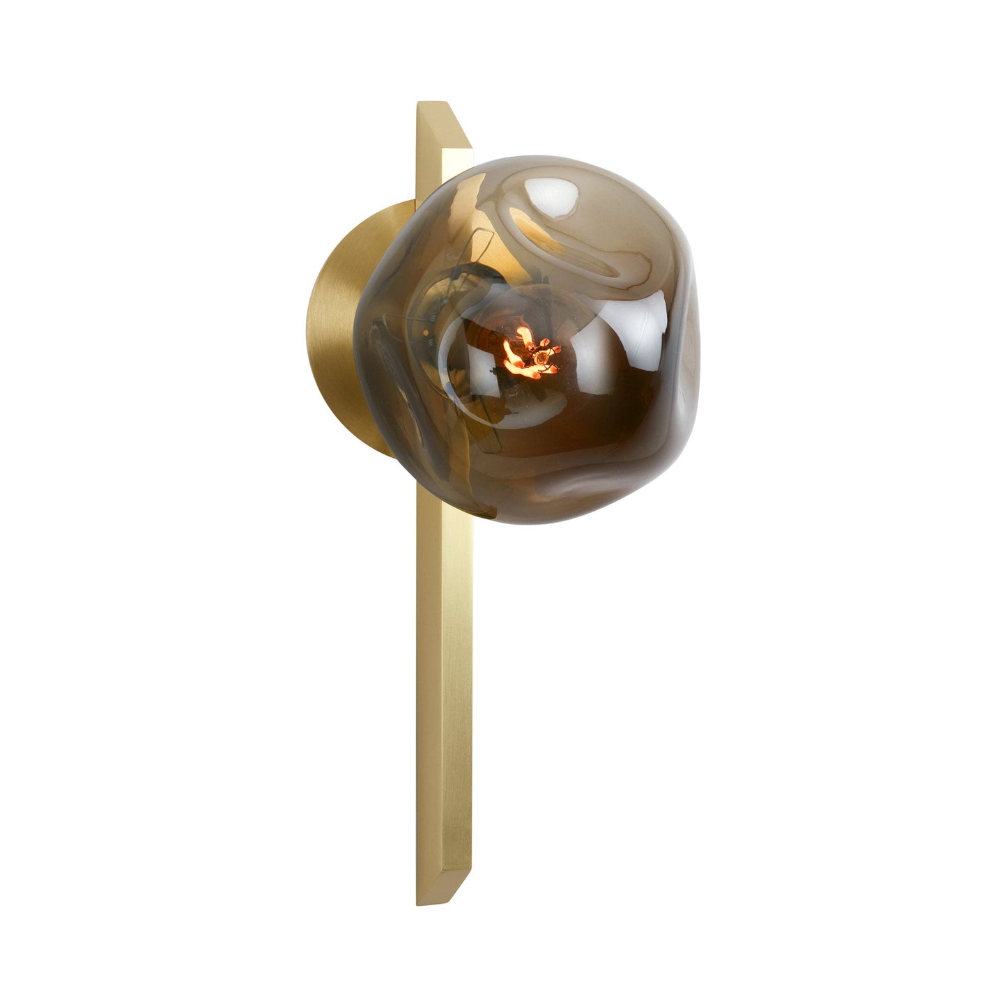 Gaia LED Wall Light in Satin Brass/Smoked Hand Formed Glass Shade (Tall).