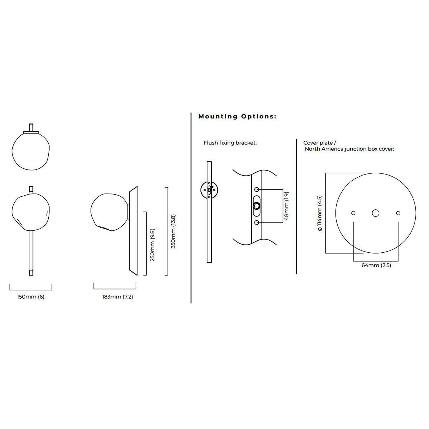 Gaia LED Wall Light - line drawing.