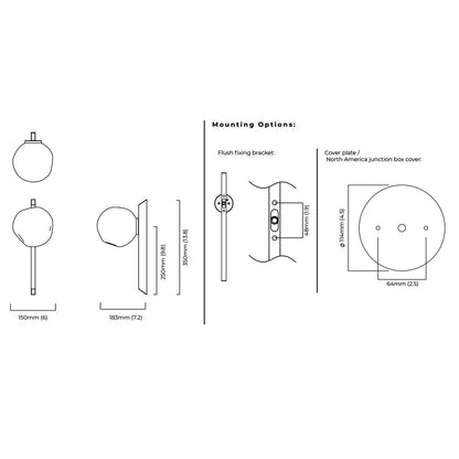 Gaia LED Wall Light - line drawing.
