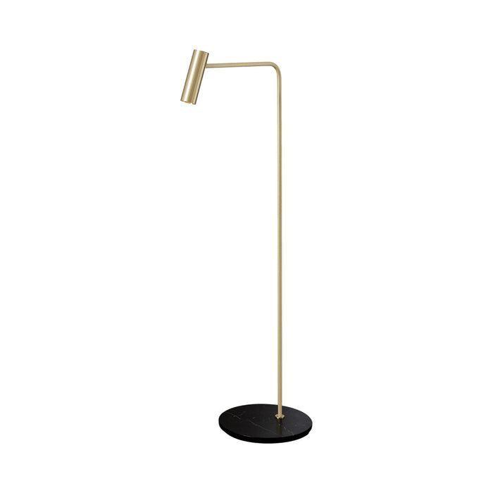 Heron LED Floor Lamp in Satin Brass/Black Marquina Marble.