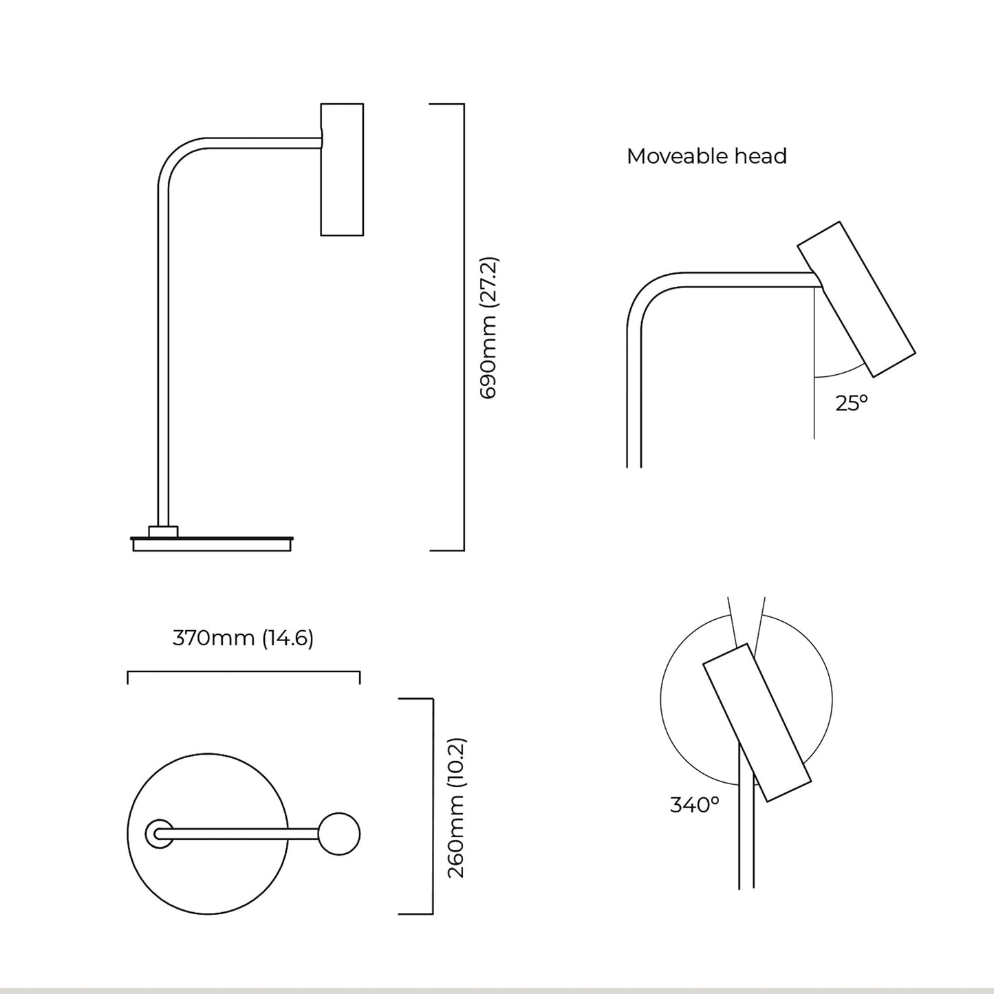 Heron LED Table Lamp - line drawing.