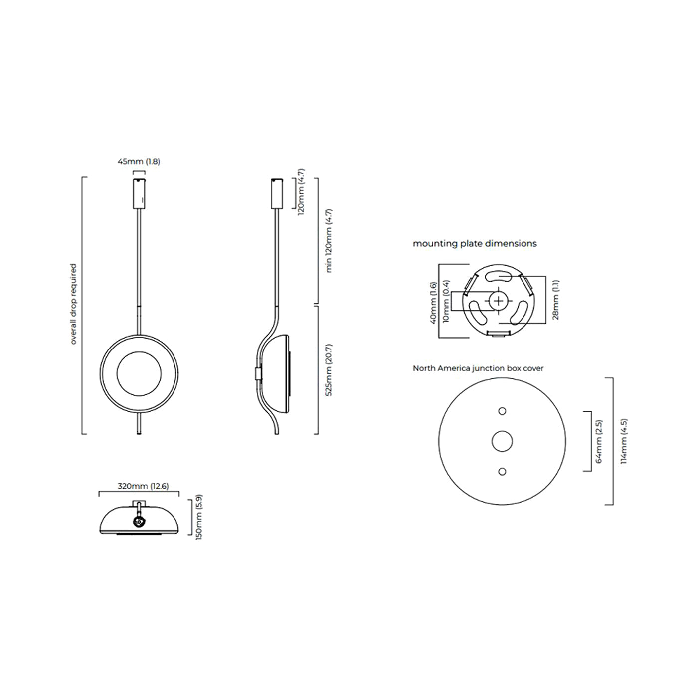 Pendulum LED Pendant Light - line drawing.