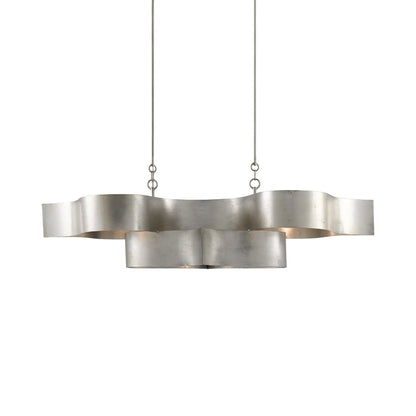 Grand Lotus Linear Pendant Light in Silver Leaf.