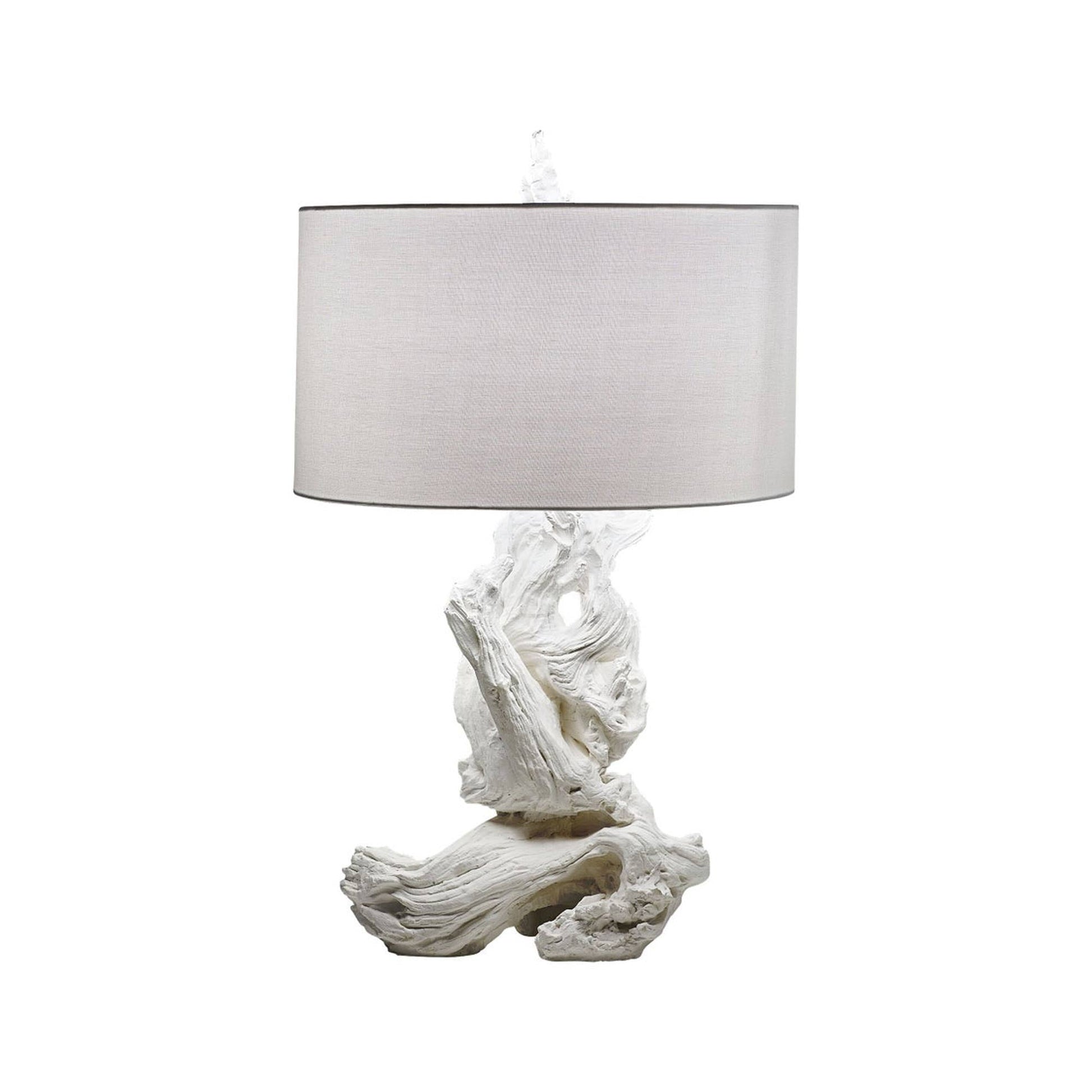 Driftwood Table Lamp with Linen Shade in Detail.