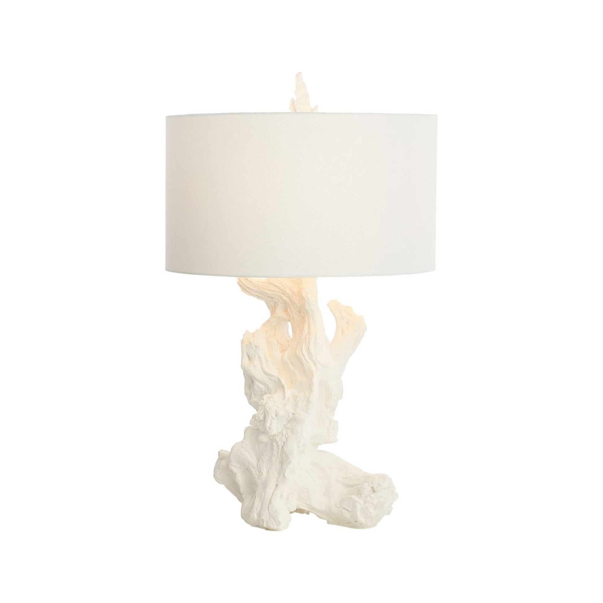 Driftwood Table Lamp with Linen Shade in Detail.