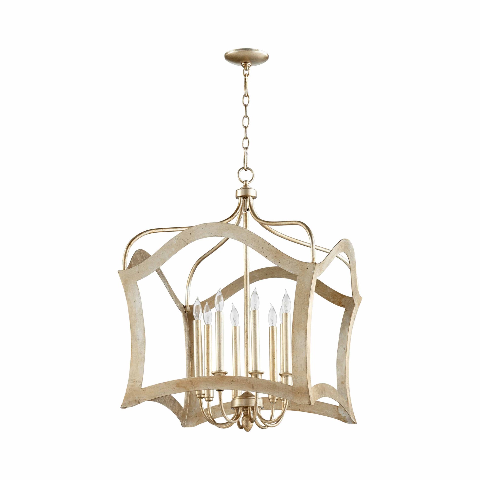 Milan Pendant LIght in 8-Light/Aged Silver Leaf.