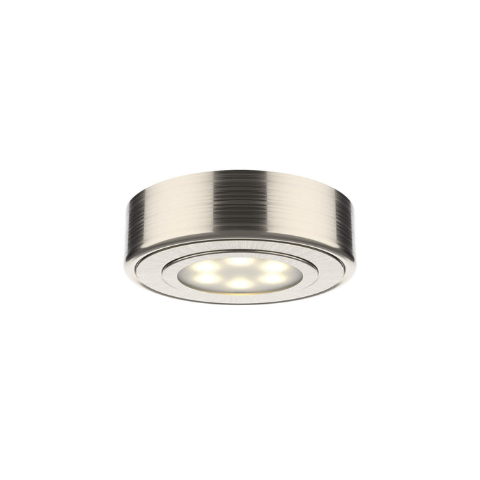 2-in-1 LED Puck Lights - Set of 3 in Satin Nickel.