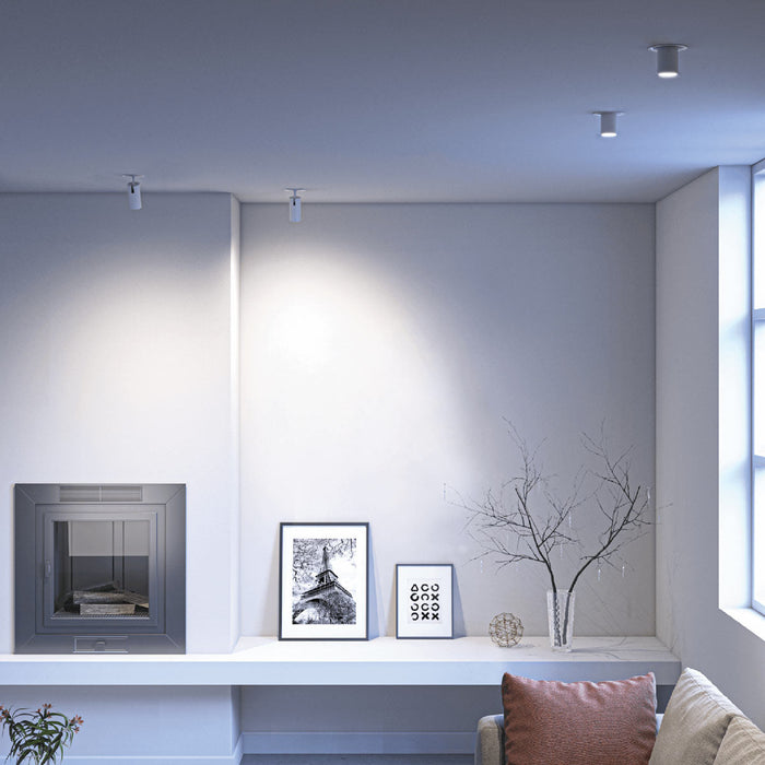 Aperture LED Recessed Light with Adjustable Head in living room.