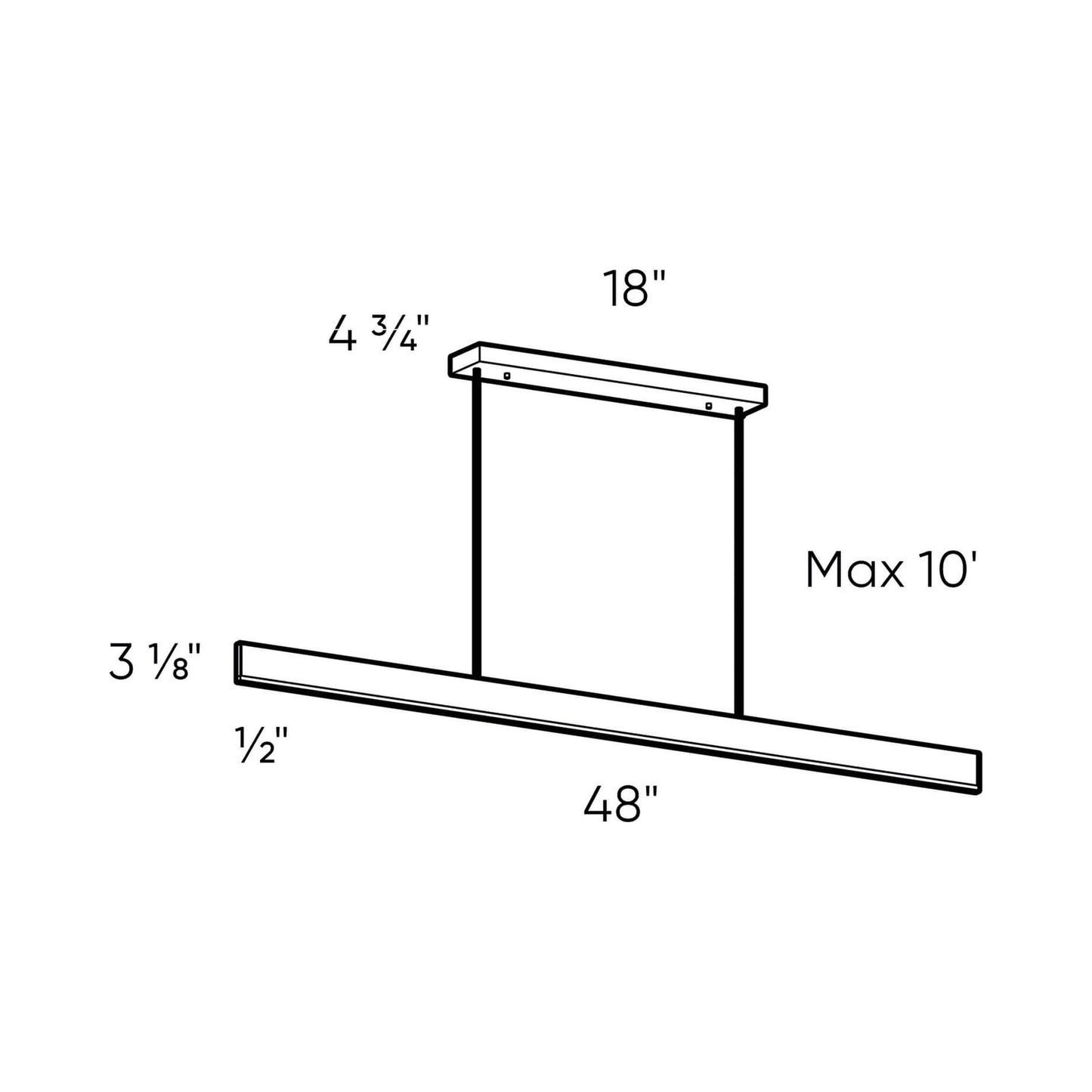 Beam Slim Linear LED Pendant Light - line drawing.