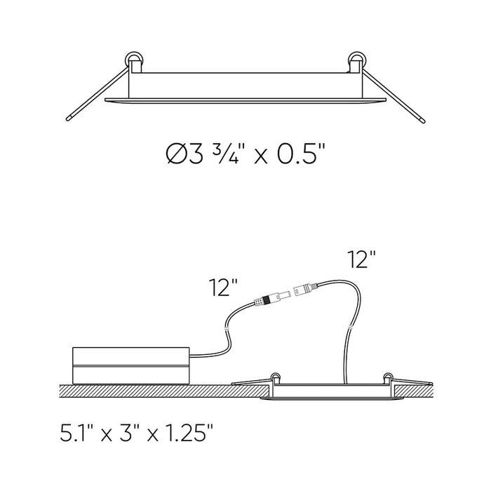 Excel CCT LED Recessed Panel Light - line drawing.