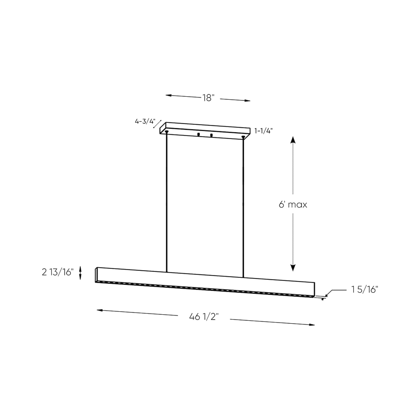 Pinpoint LED Linear Pendant Light - line drawing.