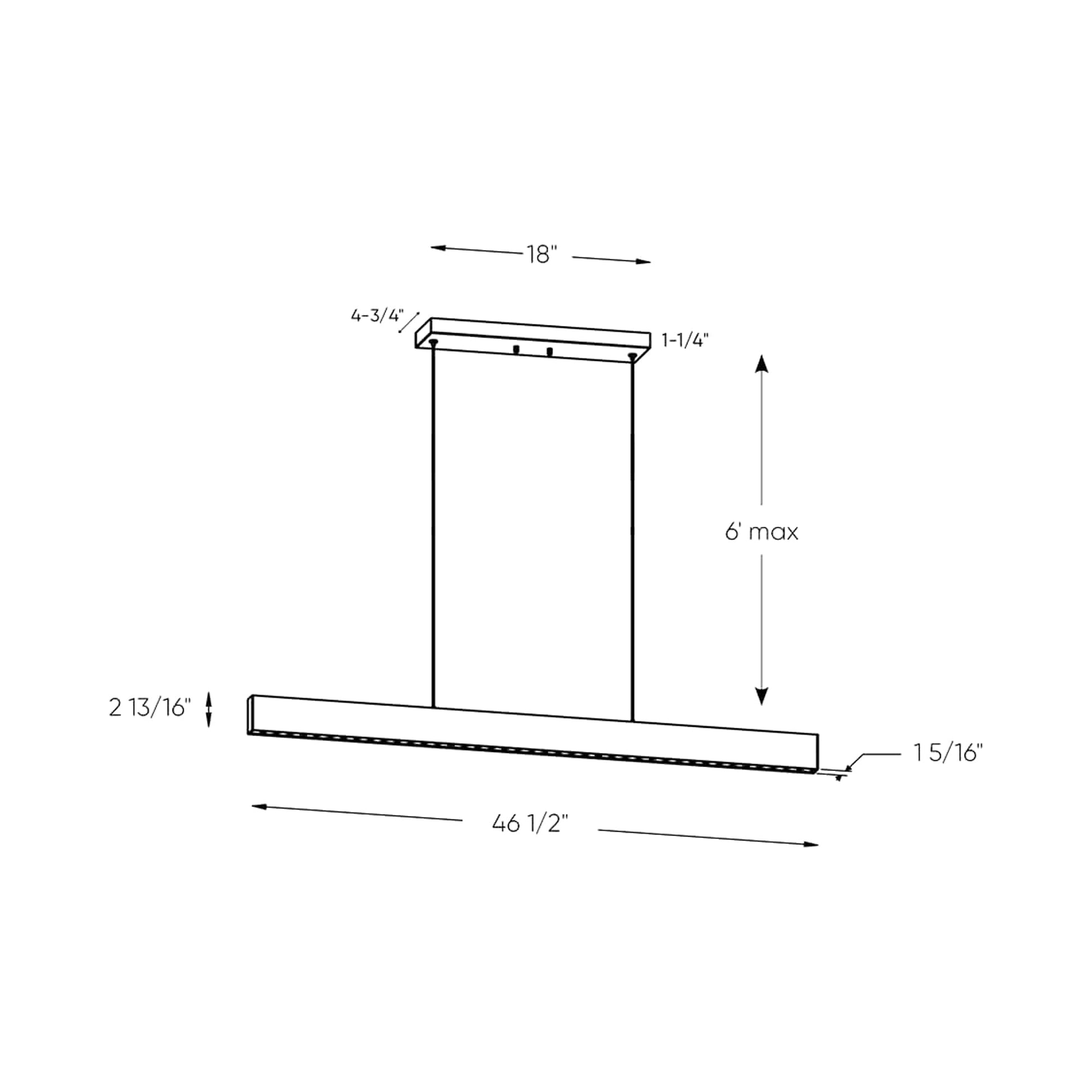 Pinpoint LED Linear Pendant Light - line drawing.