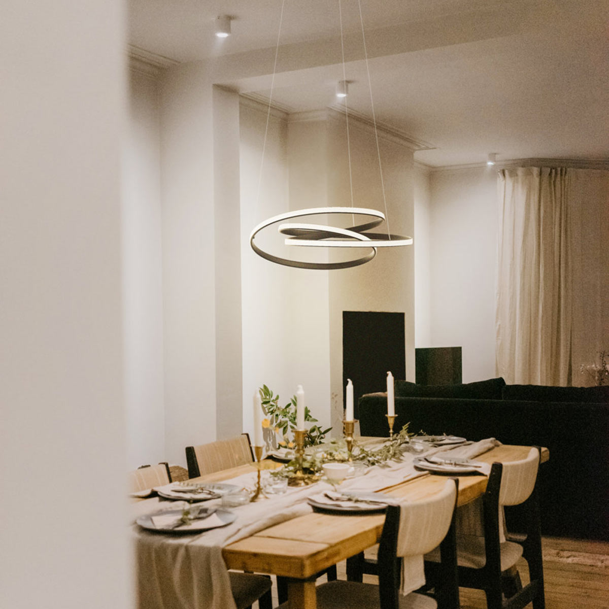 Twist LED Pendant Light in dining room.