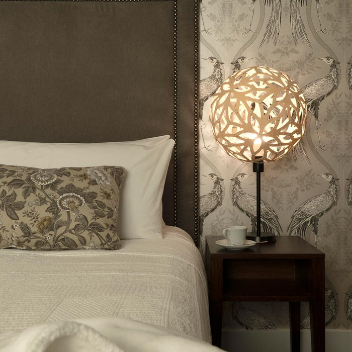 Floral Table Lamp in bedroom.