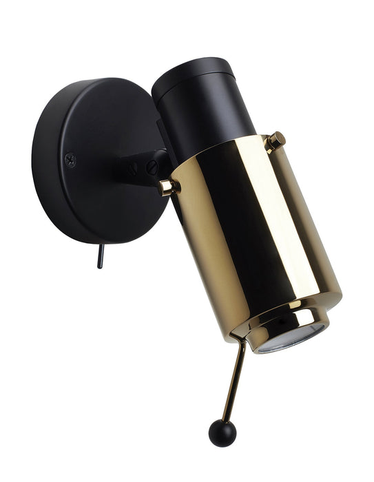 Biny Spot LED Wall Light in Gold/Black (Switch On The Base).