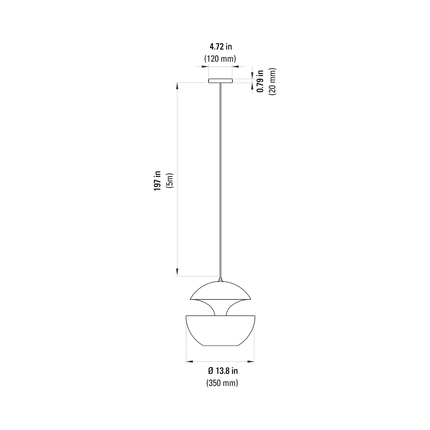 Here Comes the Sun LED Pendant Light - line drawing.