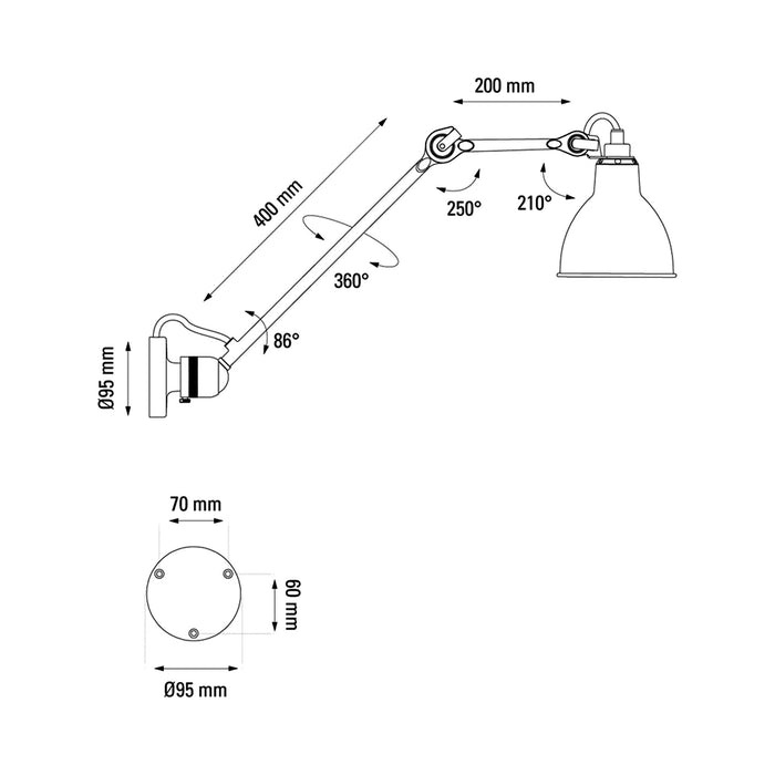 Lampe Gras N°304L40 LED Ceiling / Wall Light - line drawing.