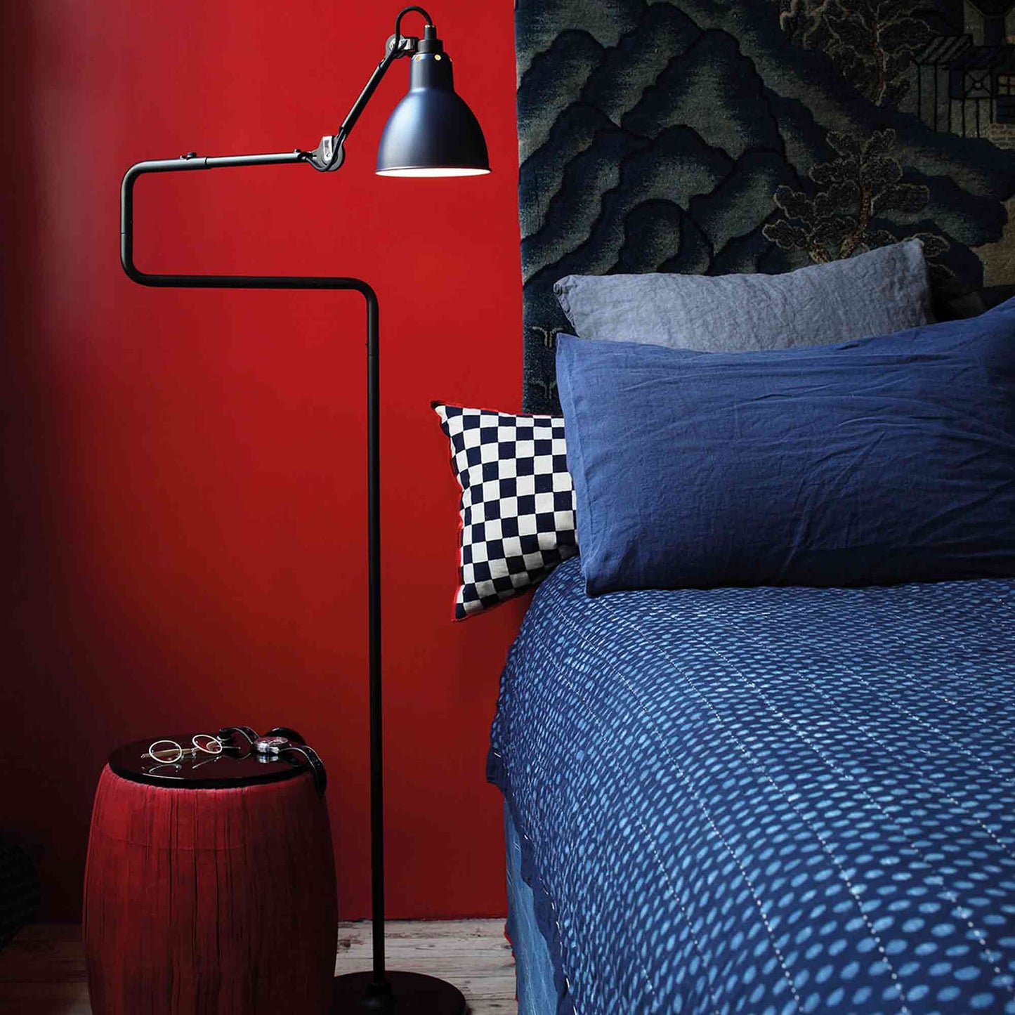 Lampe Gras N°411 LED Floor Lamp in bed room.