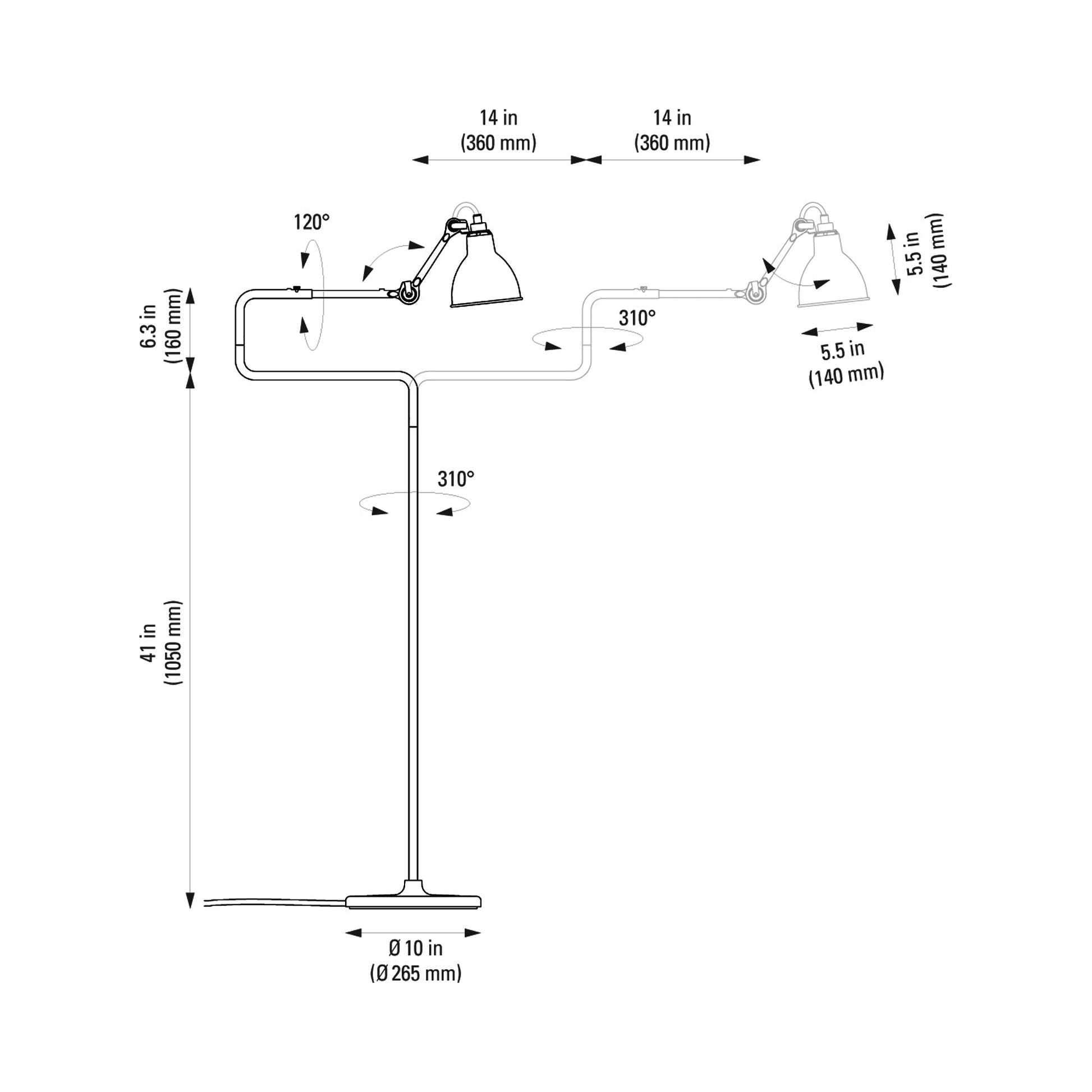 Lampe Gras N°411 LED Floor Lamp - line drawing.