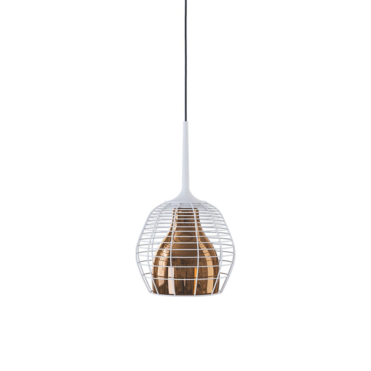 Cage Pendant Light in White/Bronze (Small).